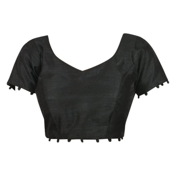 Black silk blouse with short sleeves - Picture 1 of 1